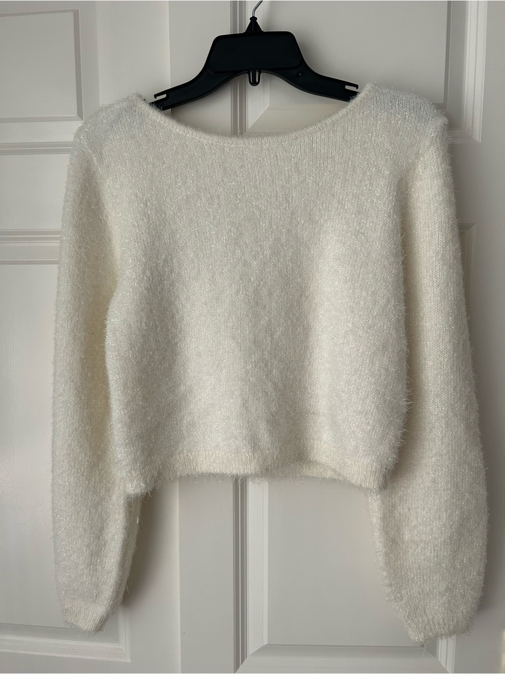Anthropologie Ivory Fuzzy Shimmer Sweater